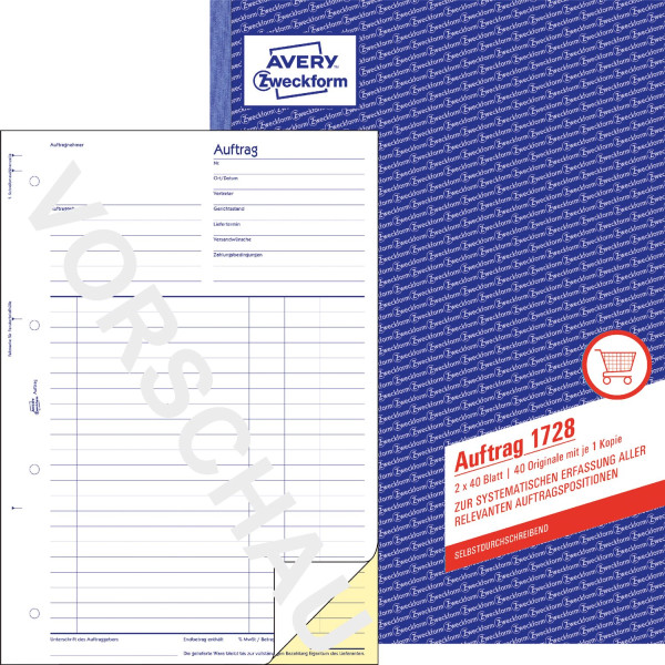 Formularblock Auftrag A4 2x 40 Blatt selbstdurchschreibend Avery Zweckform 