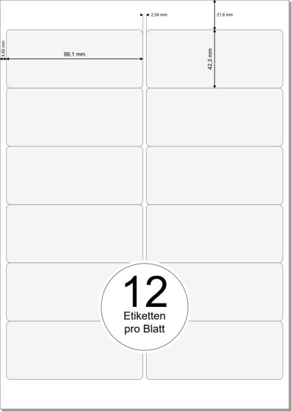 PRINTATION Folien-Etiketten klar transparent (B99,1xH42,3mm) 10xA4 à 12 Eti.  