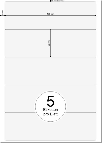 PRINTATION Papier-Etiketten (B190xH58mm) 100xA4 à 5 Eti. (z.B. als Rückenschild) 