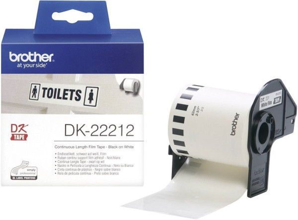 Original Endlos-Etiketten Brother DK22212, 62mm x 15,24m, weiß, Folie 