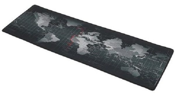 Edles Maus-Pad XXL (für Tastatur und Maus), schwarz, Weltkarte-Aufdruck 